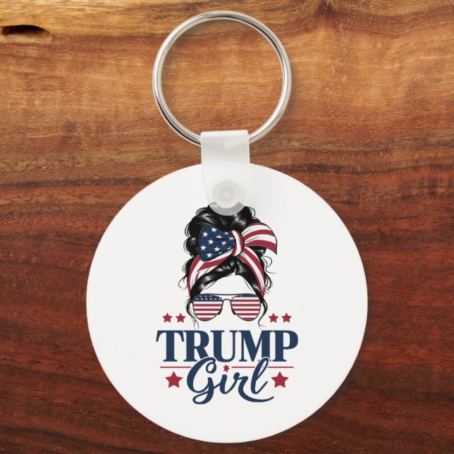 Trump Girl Messy Bun Trump 2024 Election American  Key Ring (Front)