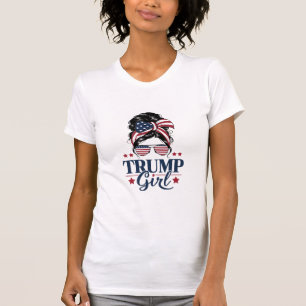 Trump Girl Messy Bun Trump 2024 Election American T-Shirt