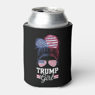 Trump Girl Messy Bun USA 47 President Can Cooler