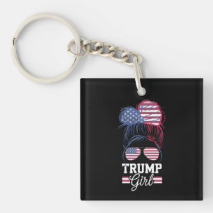 Trump Girl Messy Bun USA 47 President Key Ring