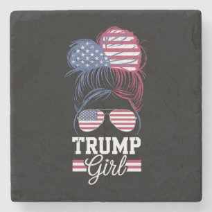 Trump Girl Messy Bun USA 47 President Stone Coaster