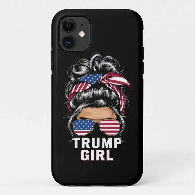 Trump Girl Messy Bun USA Flag Trump 2024 Election Case-Mate iPhone Case (Back)