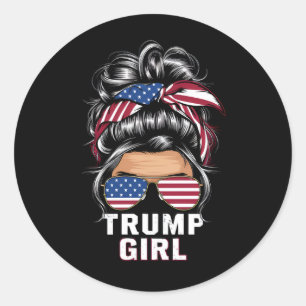 Trump Girl Messy Bun USA Flag Trump 2024 Election Classic Round Sticker