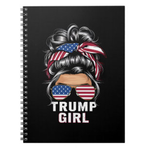 Trump Girl Messy Bun USA Flag Trump 2024 Election Notebook