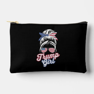 Trump Girl Messy Bun Vintage USA American Flag Accessory Pouch