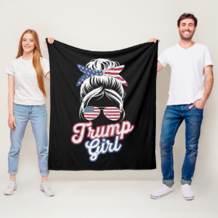 Trump Girl Messy Bun Vintage USA American Flag Fleece Blanket