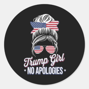 Trump Girl No Apologies Messy Bun Retro Vintage Classic Round Sticker