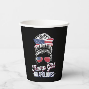 Trump Girl No Apologies Messy Bun Retro Vintage Paper Cups