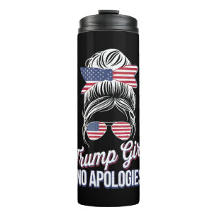 Trump Girl No Apologies Messy Bun Retro Vintage Thermal Tumbler