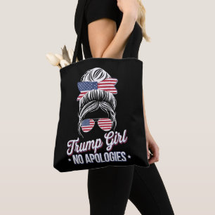 Trump Girl No Apologies Messy Bun Retro Vintage Tote Bag