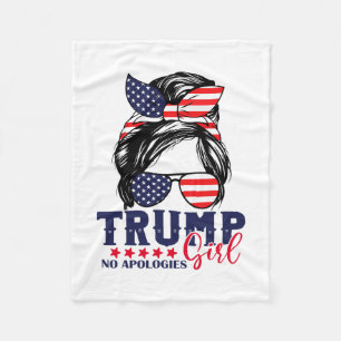 Trump Girl No Apologies Messy Bun Trump American F Fleece Blanket