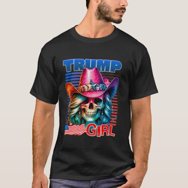 Trump Girl Skull Cowgirl Trump 2024 Election Ameri T-Shirt (Front)