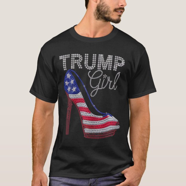 Trump Girl Stilettos High Heel American Flag Bling T-Shirt (Front)