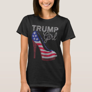 Trump Girl Stilettos High Heel American Flag Bling T-Shirt