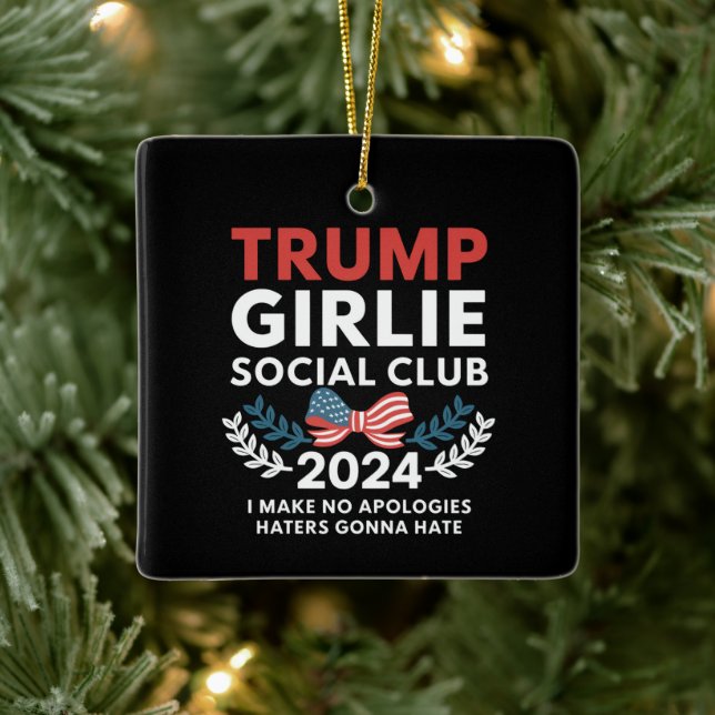 Trump Girlie Coquette Social Club Bow Election  Ceramic Ornament (Tree)