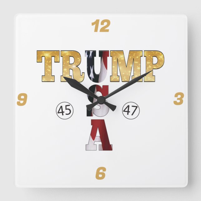 Trump Gold ⛳ Presidential USA 45 47 🏆 Square Wall Clock (Front)