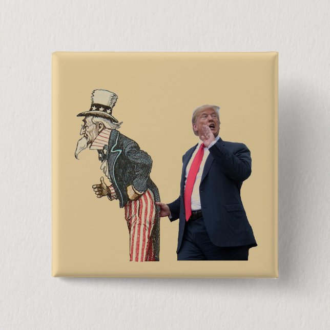 Trump greets Uncle Sam 15 Cm Square Badge (Front)