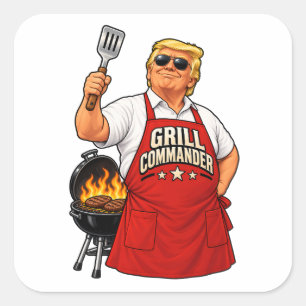 Trump Grill Commander BBQ Square Sticker Sheet