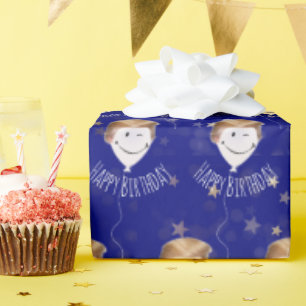 Trump Hair On White Balloons with Gold Stars Wrapping Paper