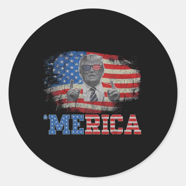 Trump Happy 4th Of July Trump American Flag 4  Classic Round Sticker (Front)