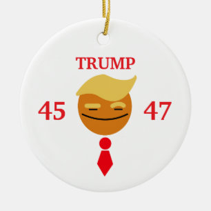 Trump Happy Face with Tie - 45/47 Ceramic Ornament