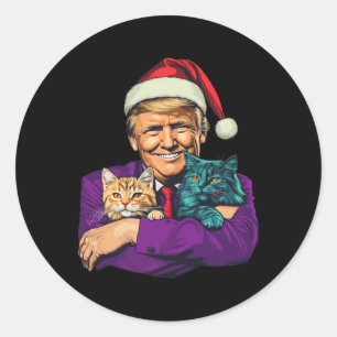 Trump Holding Cats Merry Christmas Festive Funny Classic Round Sticker