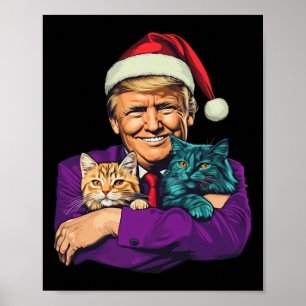 Trump Holding Cats Merry Christmas Festive Funny Poster