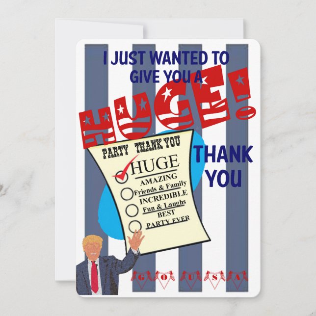 Trump HUGE Party Celebration Thank You Card (Front)
