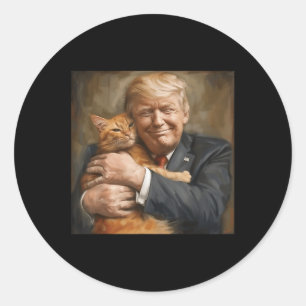 Trump Hugging An Orange Cat 2024  Classic Round Sticker