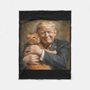 Trump Hugging An Orange Cat 2024  Fleece Blanket