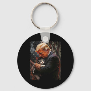 Trump Hugging An Orange Cat 2024 Make Cats Safe Ag Key Ring