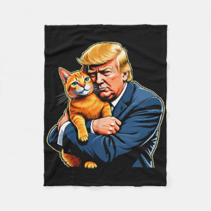 Trump Hugging Orange Cat Funny 2025 Election Meme  Fleece Blanket