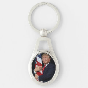 Trump Hugging The American Flag Key Ring