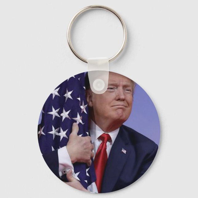 Trump Hugging the American Flag Key Ring (Front)