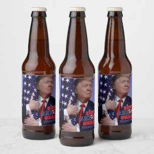 Trump hugging the flag - Trump 2020 Beer Bottle Label