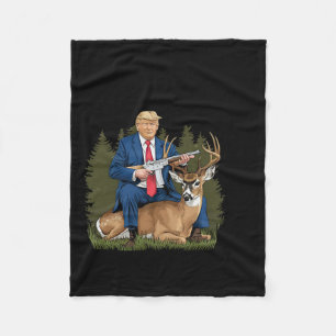 Trump Hunting Deer Funny Beer Drinking Beer Fleece Blanket
