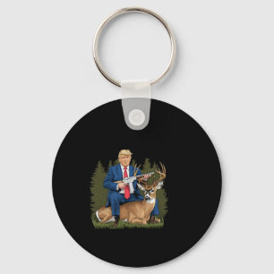 Trump Hunting Deer Funny Beer Drinking Beer  Key Ring