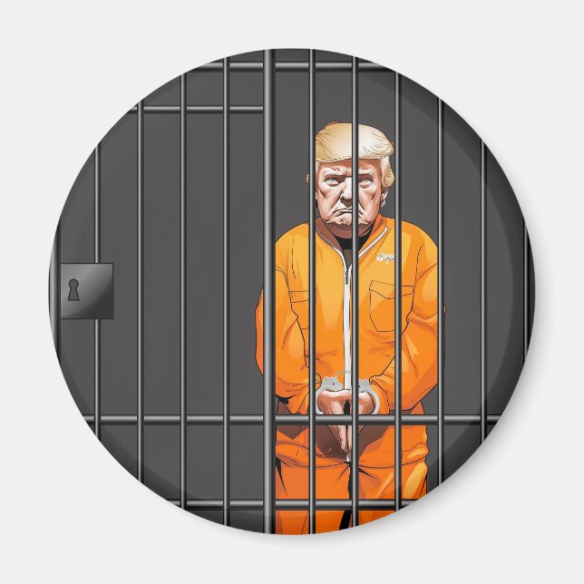 Trump in Jail 2¼ Inch Circle Magnet  (Front)