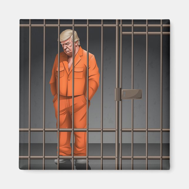 Trump in Jail 2 Inch Square Magnet  (Front)