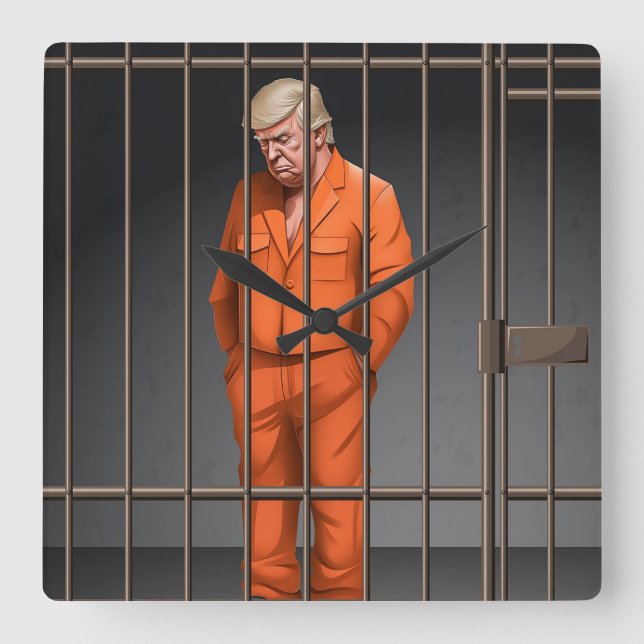 Trump in Jail Acrylic Wall Clock, Square  Clock (Front)