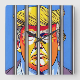 Trump in Jail Acrylic Wall Clock, Square  Square Wall Clock