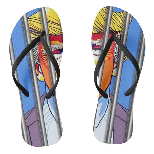 Trump in Jail Adult Flip Flops (Slim Straps)  (Footbed)