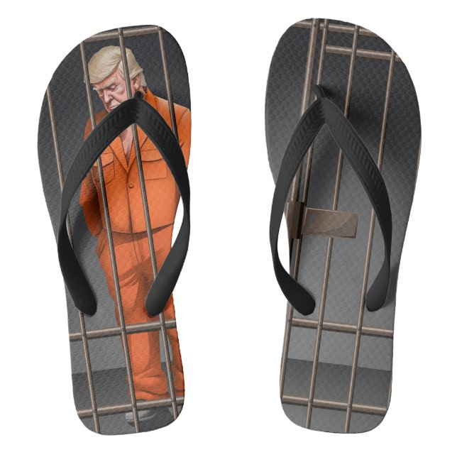 Trump in Jail Adult Flip Flops (Wide Straps)  (Footbed)