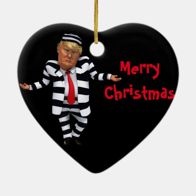 Trump in Prison Wear Ceramic Ornament (Back)