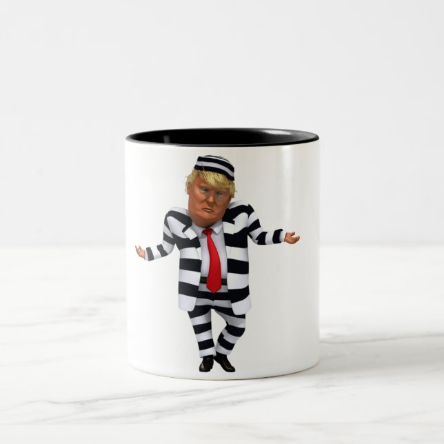 Trump in Prison Wear Two-Tone Coffee Mug (Center)