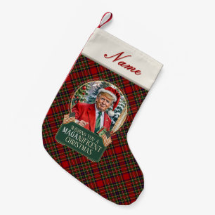 Trump MAGA Christmas Royal Stewart Tartan Plaid Small Christmas Stocking
