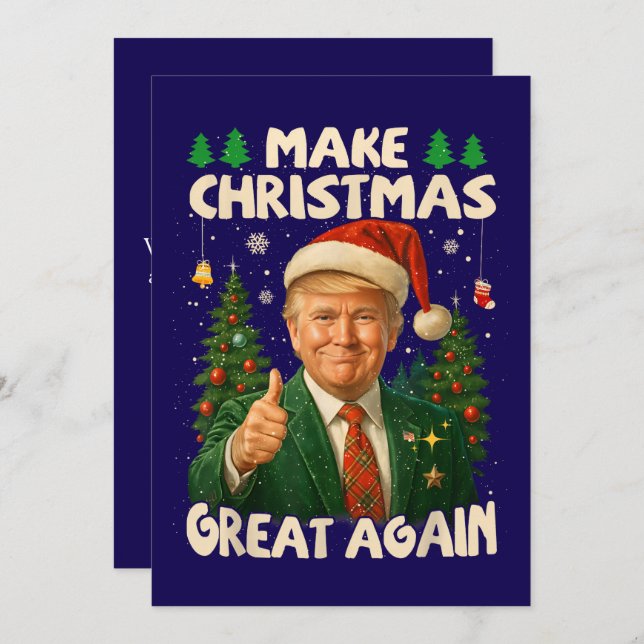 Trump Make Christmas Great Again Dark Blue Holiday Card (Front/Back)