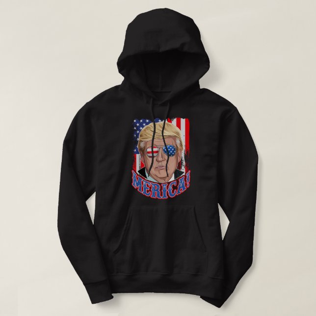 Trump Merica 4th of July American Flag Murica 'Mer Hoodie (Design Front)