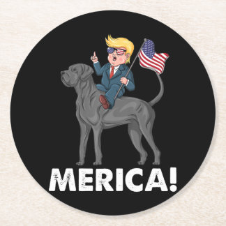 Trump Merica Great Dane Dog American Hero 4th Round Paper Coaster