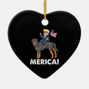 Trump Merica Rottweiler Dog American Hero Ceramic Ornament